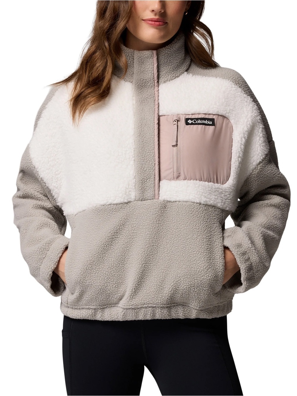 Columbia Women's Gray, White & Pink Sherpa Pullover Jacket